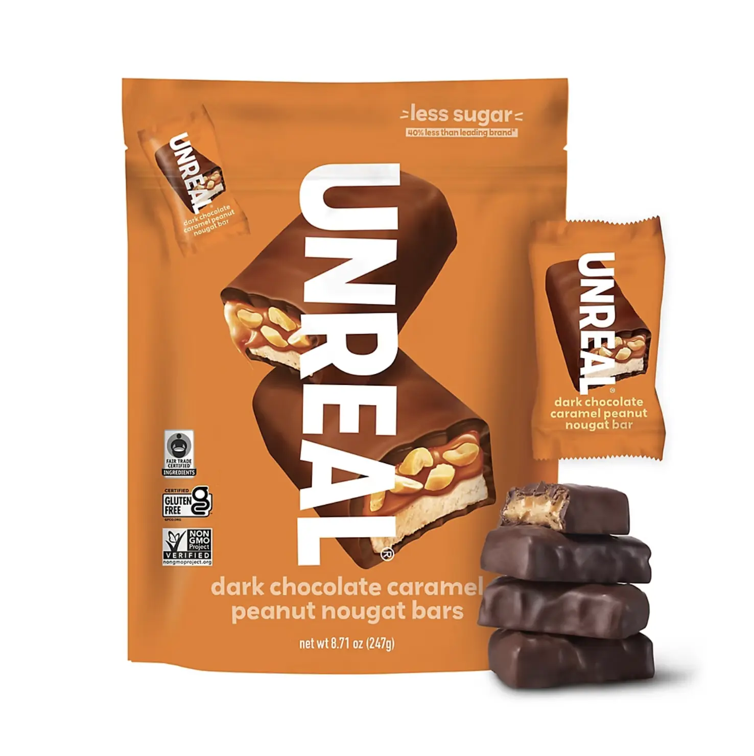 Unreal Dark Chocolate Caramel Peanut Nougat Bars 13 ct Unreal Dark Chocolate Caramel Peanut Nougat Bars 13 ct