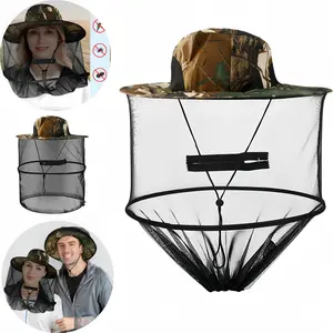 Anti-Mosquito Bee Bug Mesh Head Net Hat with Zipper, Foldable Breathable Sun Protection Insect Proof Full Face Cover Cap for Fishing Beekeeping Camping Gardening Hunting Outdoor