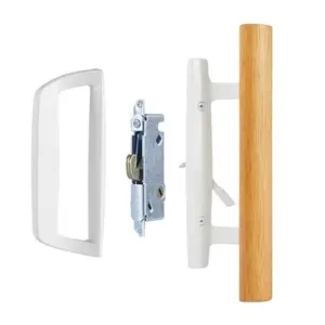 AKRILANE Patio Sliding Glass Door Handle Set | Non-Keyed Mortise Lock with 45° Keyway | 3-15/16" Hole Spacing with Non-keyed Oak Wood Inside Handles and Zinc Diecast Outside Pull