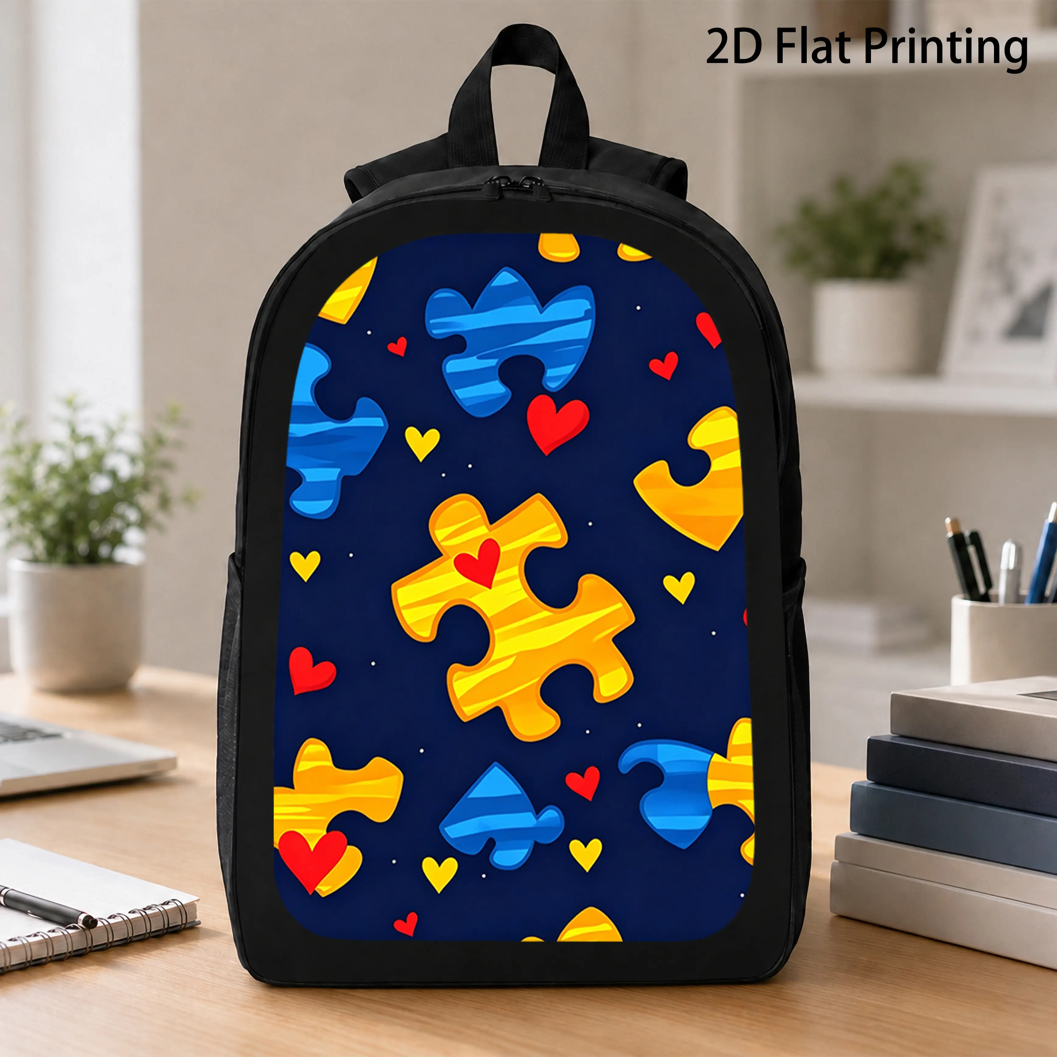 Autism Awareness Backpack with Puzzle Piece - Large-Capacity Lightweight Unisex Suitable for Hiking, Commuting, Travel, Modifiable shoulder straps & Zipper Closure, for Casual Use for And