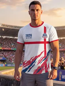 England Style Football Jersey T-Shirt, Quick-Dry Breathable Moisture-Wicking, Sporty Short Sleeve, All Seasons, Fan Support Gear