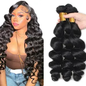 Gefily Hair [14A]Loose Deep Wave Bundles Human Hair Brazilian Remy Hair Bundles 22 24 26 28 Loose Wave Human Hair 4 Bundles Natural Color