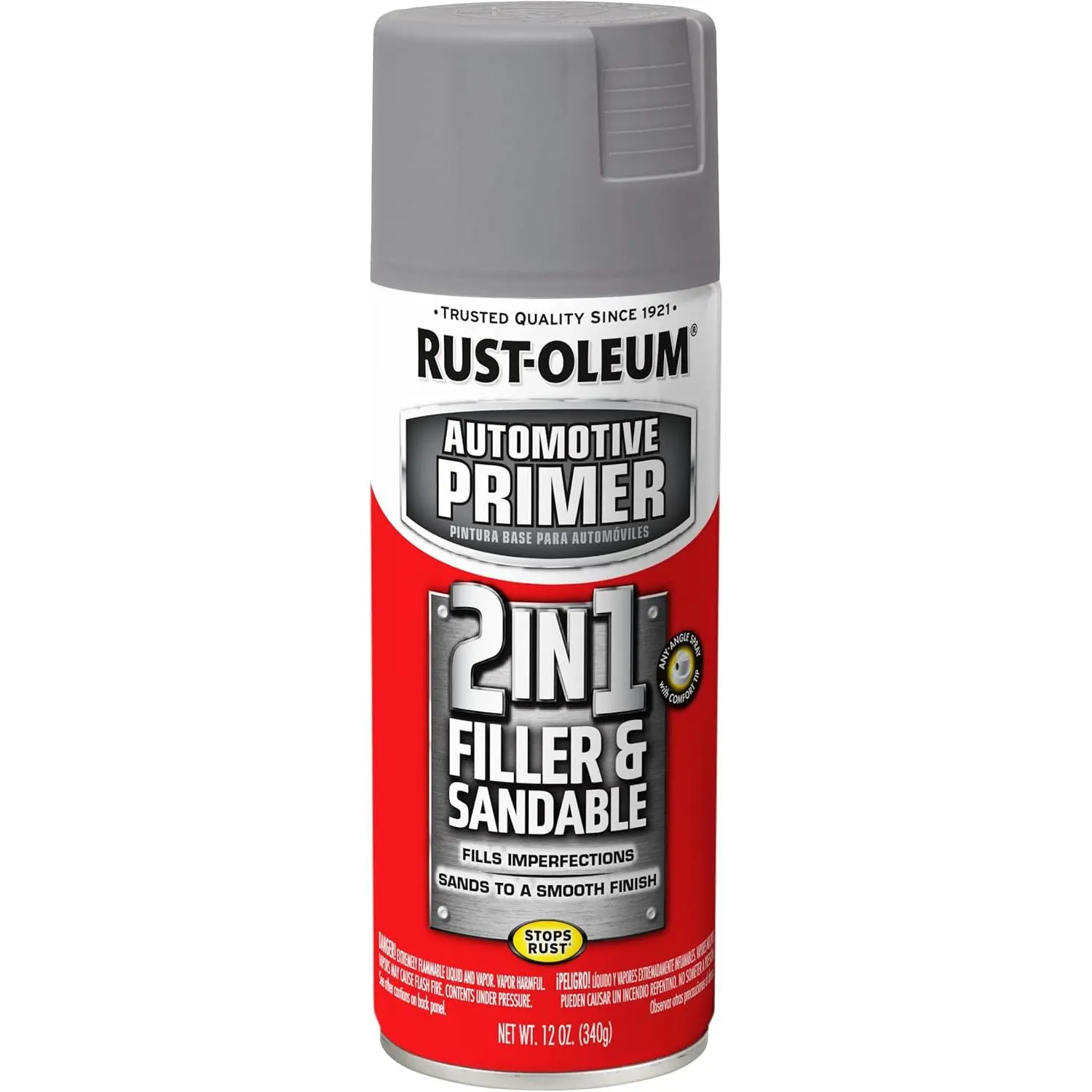 260510 Automotive 2-in-1 Filler & Sandable Primer Spray - 12oz Rust-Stop, Rust-Resistant, Imperfection-Filling, Any-Angle Spray, Gray Automotive Primer, Durable Base Coat, Fills Gaps