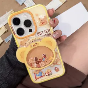Cute Yellow Bear Phone Grip Shaker | Kawaii Bakery Bear Phone Holder Aesthetic Gift