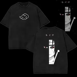 NARUTO Japanese Anime Uchiha Itachi Men's and Women's T-shirts Pure Cotton Washed Old Retro Y2k Harajuku Oversize Short Sleeves Menswear Top