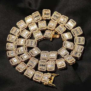 [ICE HUE] 18K Gold Vacuum Plated Copper Necklace with 5A+ Sri Lanka Square Zircon, Miami Italy Mexico & Micro Inspired, Men's Jewelry Necklace, Women's Luxury Costume Jewelry, Daily Wear & Gift Idea, Classic Hip Hop Simple Sporty Styles, LGBT Friendly,sum