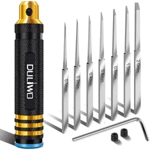 Model Scriber Gundam Resin Carved Scribe Line Hobby Cutting Tool Chisel, Model Chisel with 7 Blades (0.1/0.2/0.4/0.6/0.8/1.0/2.0mm) for Carving Cutting, Panel line, Model(Black)