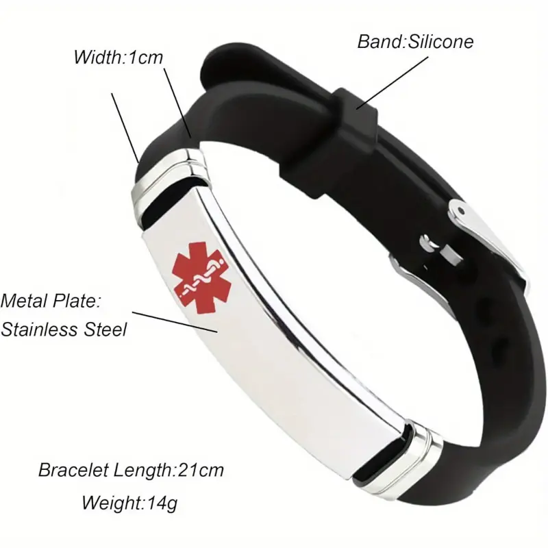Chili Jewelry Medical ID Bracelet - Emergency First Aid Jewelry with Adjustable band & Silicone wristband, Laser Engraved Medical Alert, for Men & Women, Nurses, Doctors, Carry - Durable Medical Alert Bracelet friendshipbracelets bracelet stack