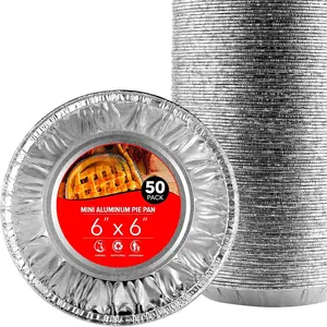 6 Inch Aluminum Foil Pie Pans (50 Count) – Disposable & Recyclable Mini Tins for Bakeries, Cafes, Restaurants – Durable Pans for Baking, Fruit Tarts, and Quiche Cookware Thick