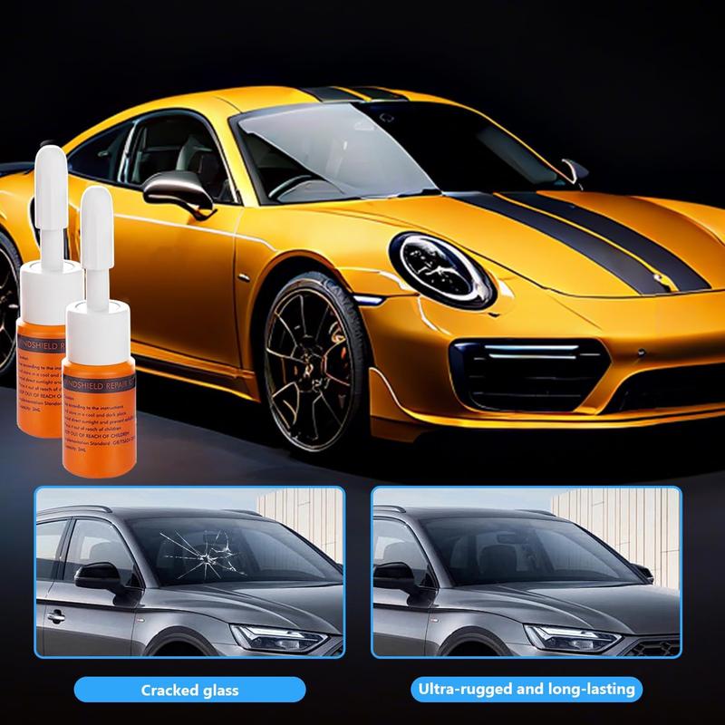 Windshield Repair Kit for Chips and Cracks, Rock Chip Repair Kit Windshield, for All Car Windshield Crack Repair Kit to Repair Scratches, with Curing and Pressurizing Device (Orange)