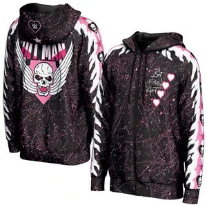 Bret Hart WWE 3D Zip Hoodie Black Pink Hitman Skull Wings Hearts Be Human Print Unisex Streetwear Casual Fall Winter Spring Loose Fit Wrestling Fan Apparel Gift Men Women Sports