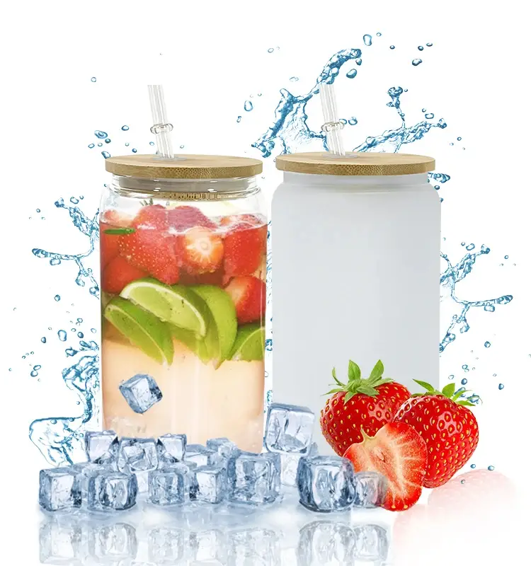 Juvenixs 16 oz Glass Cups Set with Bamboo Lids and Straws – 4 Pcs Reusable Tumbler for Iced Coffee, Tea, and Smoothies Bottles