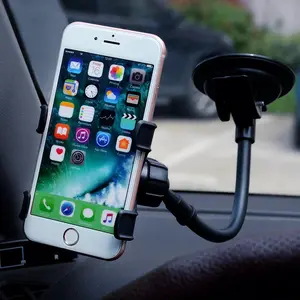 Universal Car Phone & GPS Holder, 360° Rotation, 1-Touch Install, Silicone Grip, Flexible Dashboard Windshield Mount, One-Touch Install