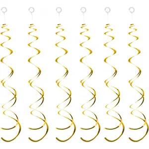 30 Pieces Gold Hanging Swirl Decorations Plastic Streamer Party Swirl Spiral Decorations for Ceiling, Wedding Shower Birthday Party Supply
