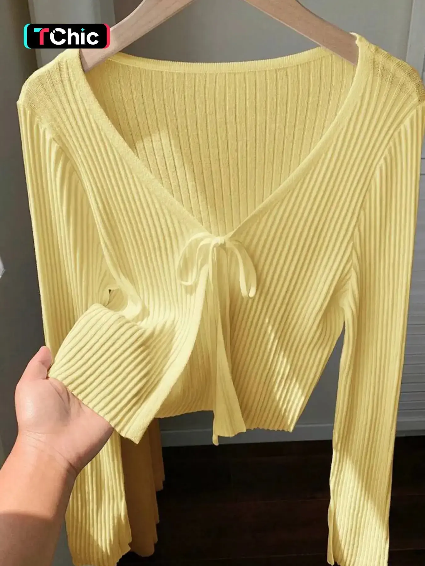 Spring Summer Simple Style Casual Knit Cardigan, Fashionable Women's Versatile Tie Front Sweater, Plain Fitted Outerwear, Drawstring V Neck Knitwear