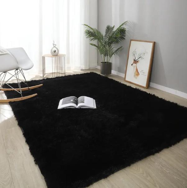 Soft Fluffy Non-slip Area Rug Super Soft Shaggy Rugs Fluffy Carpets 4x5.9 Feet Indoor Modern Plush Area Rugs for Living Room Bedroom Kids Room Nursery Home Decor Upgrade Anti-Skid Rectangular Fuzzy Rug Black Abstract Washable