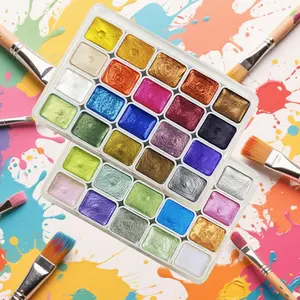 40 Colors Pearl Watercolor Pigment, Metallic Solid Paint, Metallic Finish, Portable Art Kit for Painting, Perfect Holiday Gifts for Artists