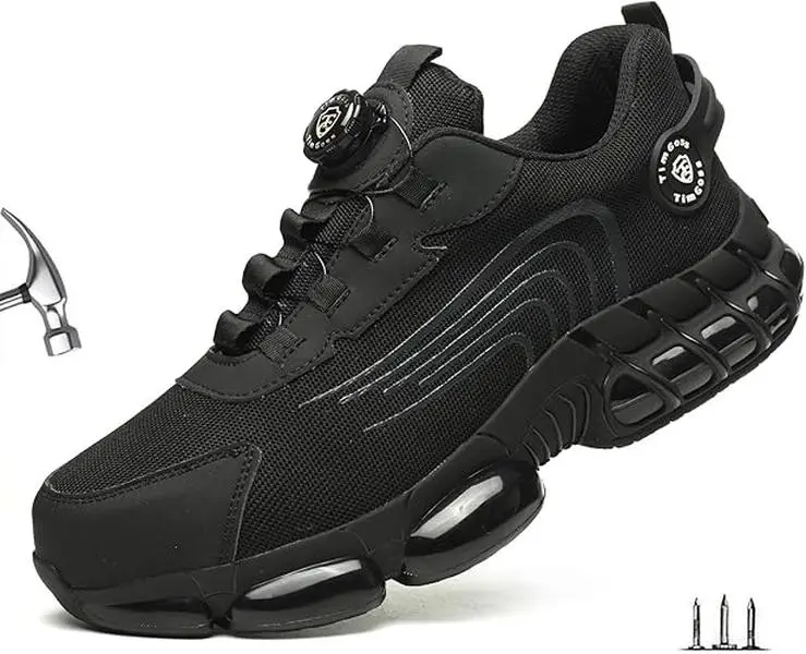 Men's Smash and Stab Resistant Work Safety Shoes, Indestructible Comfortable Lightweight Air Cushioned Shoes Footwear Boy Anti-Static Waterproof Breathable Upper Non-Slip Oil Resistant Durable Outsole - Closed