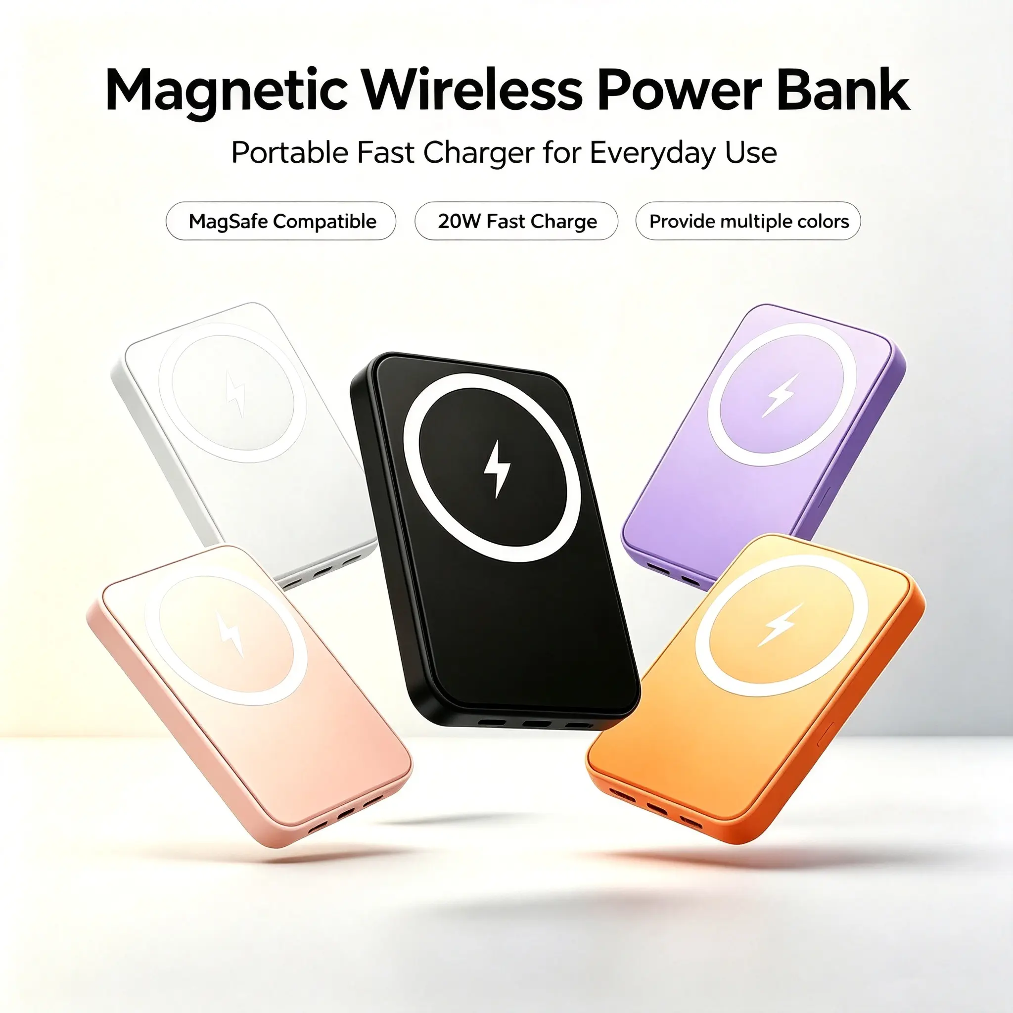 5000mAh Magnetic Connect Power Bank Charger - Portable iPhone-Compatible Battery Pack with USB-C Input/Output, Compact Travel Accessory (Magnetic Ring Included), Magnetic Connect Power Banks