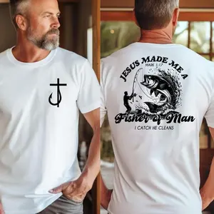 Jesus Made Me a Fisherman  Christian Shirt: Fisher of Men Cross Fish Hook Gift px01