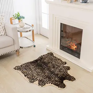 Print Rug - Stylish Leopard Rug Faux  Print, Thick TPR Non-Slip  Print Floor Mat for Living Room, Dorm, Apartment ( Print 37x41In)