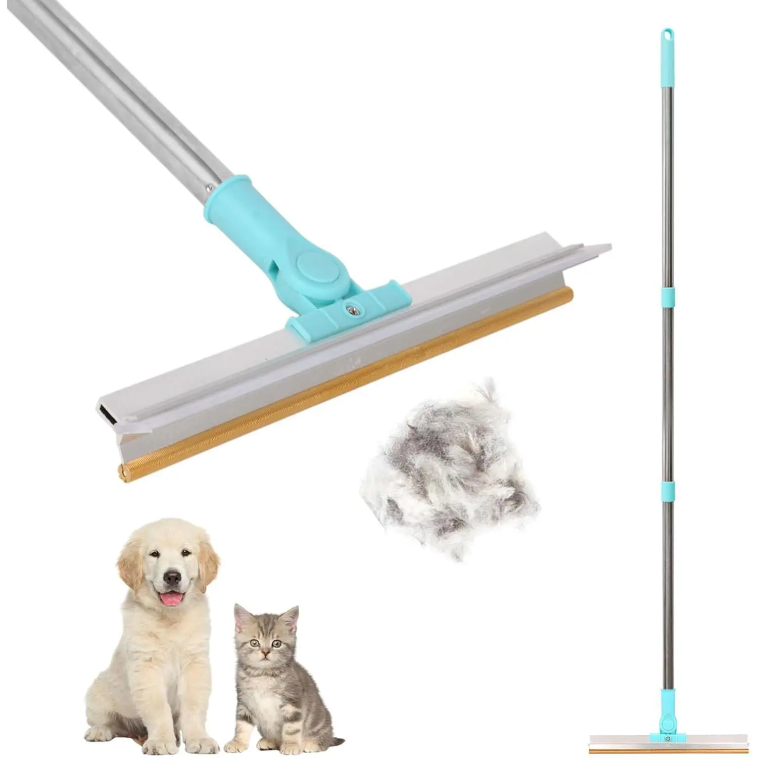 Pet Hair Remover, Adjustable Long Handle Pet Hair Removal Scraper Cleaning Brush, Grooming Tool for Dog and Cat, Reusable Fur Broom for Car Furniture Mat Stairs