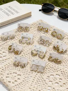 White Enamel Gold Stud Earrings for Women, Dripping Oil Heart Flower Geometric Earring, Hypoallergenic Stainless Steel Jewelry, Trendy 2026 Summer Accessory for Party & Daily Wear