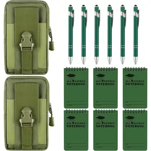 14 count  Notebook, 3 x 5 Inch Pocket Notebook with Weatherproof Pen and  Multifunctional  Pack for Outdoor Activities Recording (Army Green)