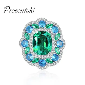 Presentski SecretGarden 925 Sterling Silver 5 Carat Green Cushion synthetic Moissanite Ring the Queen