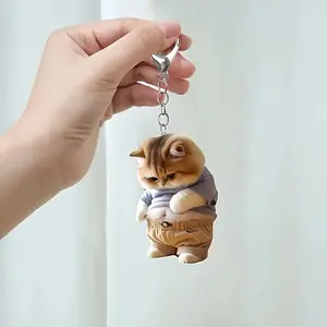 New Acric Flat 2D Cute Little Cat Pendant Keychain