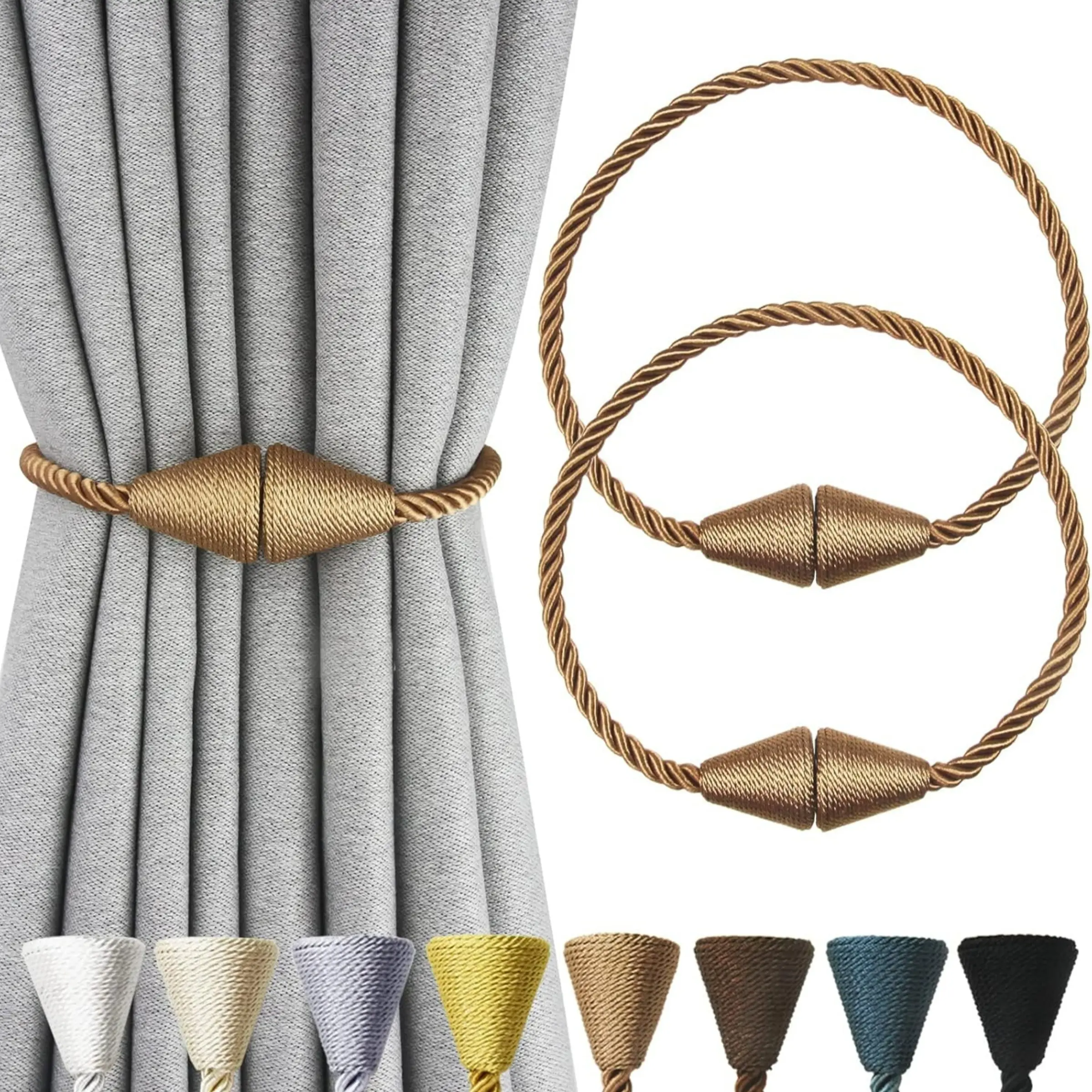 2 Pack Magnetic Curtain Tiebacks Rope Modern Handmade Curtain Tie Backs Decorative Drapes Weave Holdbacks Window Decorations Supplies for Window Décor Home Decoration Interior Decoration Accessories Curtain Curtain Tie Backs For Curtains