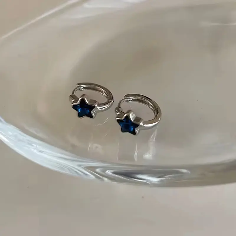 Silver star hoop earrings y2k jewelry drop blue zircon crystal earrings for girls women gift