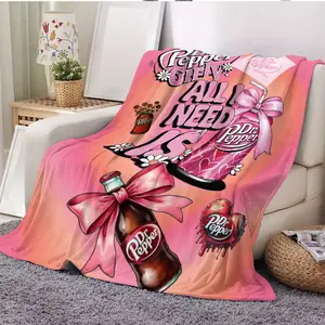 Sale!  Dr Pepper Girly Themed Blanket Design Soft Flannel Throw Blanket for Bedroom Living Room Sofa Decorative Blanket with Pink Can Bottle Patterns Suitable as a gift for children, friends, lovers, partners, and an exclusive Valentine's Day present.