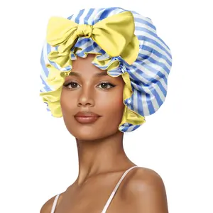 SeSe Code Double Layer Stain Sleep Bonnet, Elastic Tie Soft Hair Cap for Curly & Natural Hair Night Hair Care