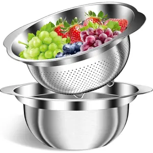 Colander, Strainer Bowl, Stainless Steel Colander, Rice Washing Bowl, Pasta Strainer & Vegetable Washer, Kitchen Strainer with Mixing Bowl for Draining,  Prep, Dishwasher Safe, 4QT