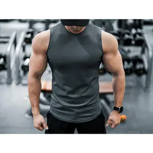 Summer Sports Vest Men's Sleeveless Quick-Dry Tank Top Ribbed Elastic Training Shirt Fitness Base Layer Running Anti-Wrinkle Shirt
