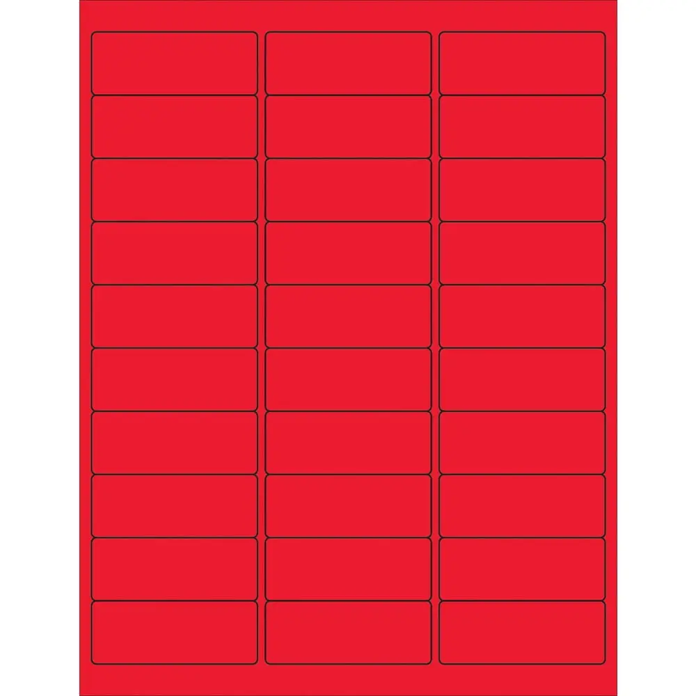 Tape Logic LL405RD Acrylic Laser Labels - 2 5/8in W x 1in Fluorescent Red Removable Rectangular, Temporary Supply, Works with Laser or Ink Jet Printers, Lifts Cleanly, Project Use, 3000-Pack
