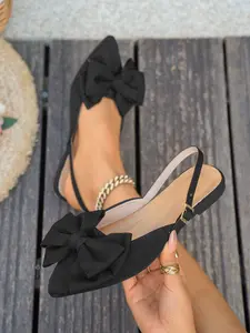 Spring and summer fashion pointed single shoe women's, Elegant Pointed Toe, flat and comfortable toe sandals with bow decoration, suitable for daily wear, popular women's sandals
