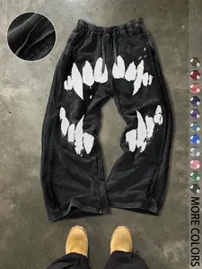 Men's Casual Loose Cotton Sport Pants, Graphic Print, Outdoor, Party, Home Comfort, Street Style, Drawstring Waist