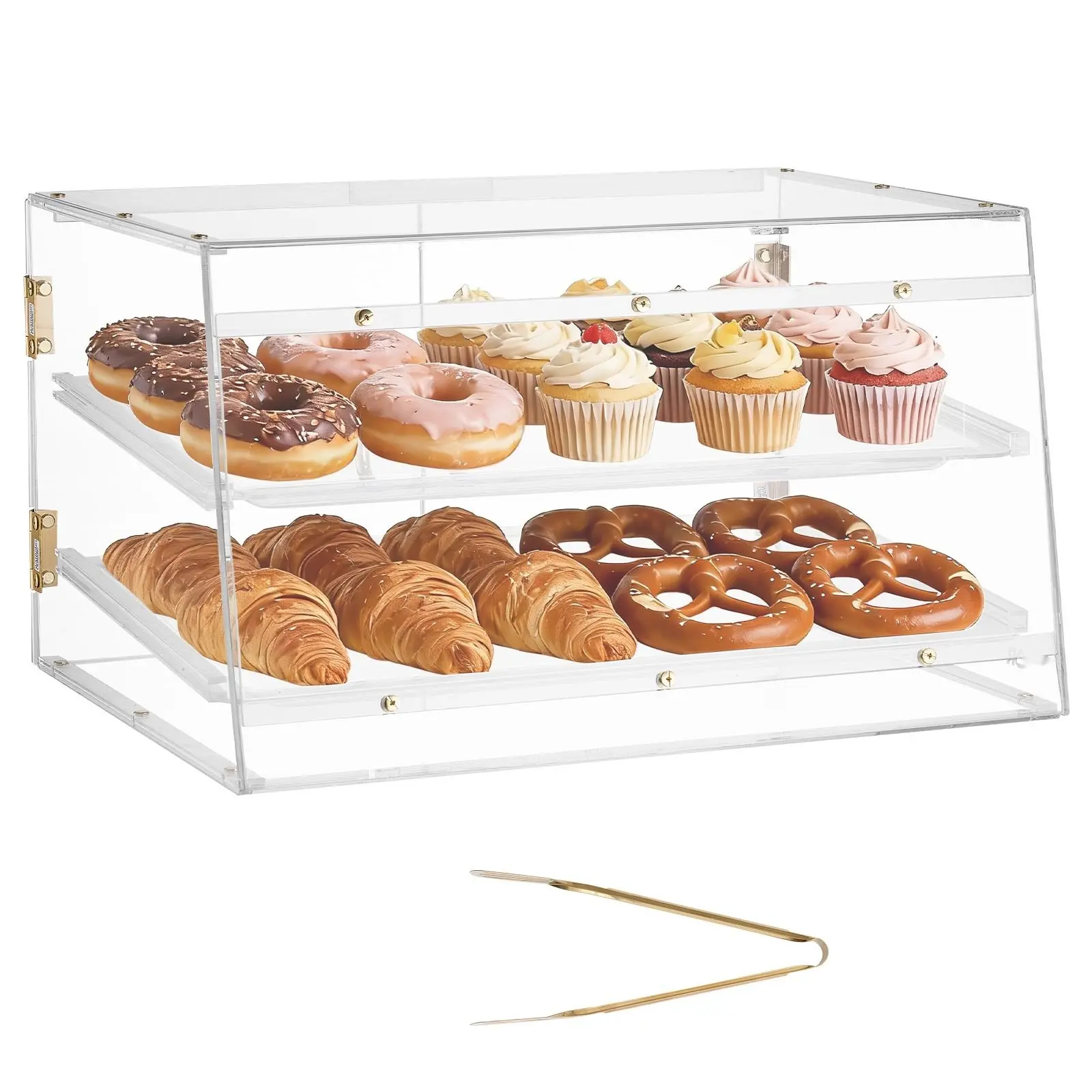 Bakery Display Case, 2-Tier Commercial Countertop Pastry Display Case In Clear Acrylic For Kitchen And Bakery, Party Cake Cabinet With Magnetic Rear Door For Cookies Desserts Donuts, 20.7 X 15.7 X 12 Inches
