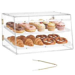 Bakery Display Case, 2-Tier Commercial Countertop Pastry Display Case In Clear Acrylic For Kitchen And Bakery, Party Cake Cabinet With Magnetic Rear Door For Cookies Desserts Donuts, 20.7 X 15.7 X 12 Inches