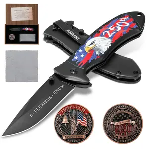 us 250th Anniversary Folding Knife Gift Set – Patriotic EDC Gift for Men, Dad, Veteran or Collector – Includes Commemorative Coin, Display Box & Cleaning Cloth – Thoughtful Present for Father’s Day, Birthday & July 4th