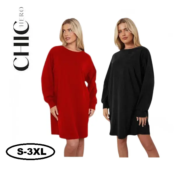 Thechichero Raglan Long Sleeve Crew Neck Jersey Dress, Minimalist Color Block Design in a Soft Brushed Cotton Blend, Basic Casual Wear, Evening, All Seasons, Soft Cotton, Pull-On, Women, Fit, Lady, Comfortable