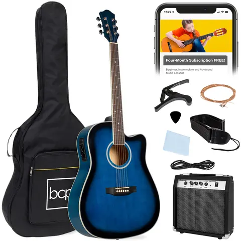Best Choice Products Beginner Acoustic Electric Guitar Starter Set 41in w/ All Wood Cutaway Design, Case