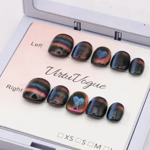 Galactic Love Cat Eye Press-On Nails – Handcrafted, Reusable, Long-Lasting, Salon Quality Design + Free Application Toolkit