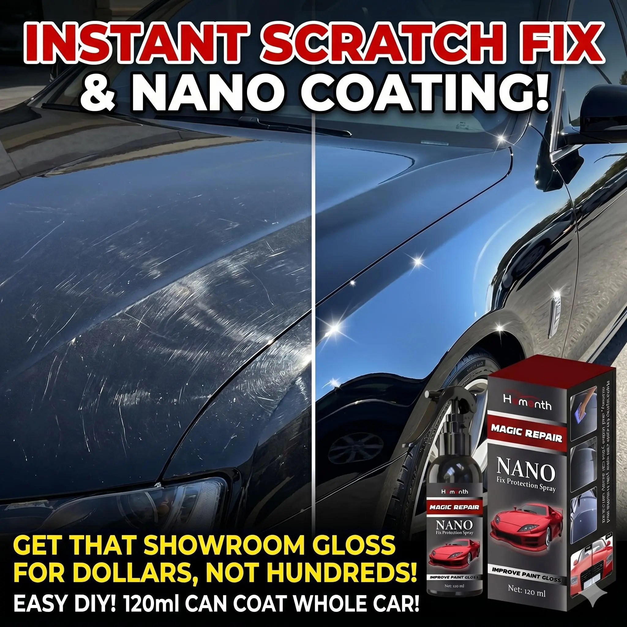 Car Coating Agent - Nano Protective Coating Solution, Coating Renewal Agent, Quick Effect Formula for Car Paint Waxing, Water Spot Remover, Leather & Upholstery Cleaner for Interior Detailing Products