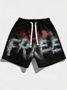 Vintage Style Men's 'free' Print Shorts, Casual Gym Shorts, Summer Sports Shorts, Young Men's Street Fashion, Skate Park and Beach Wear