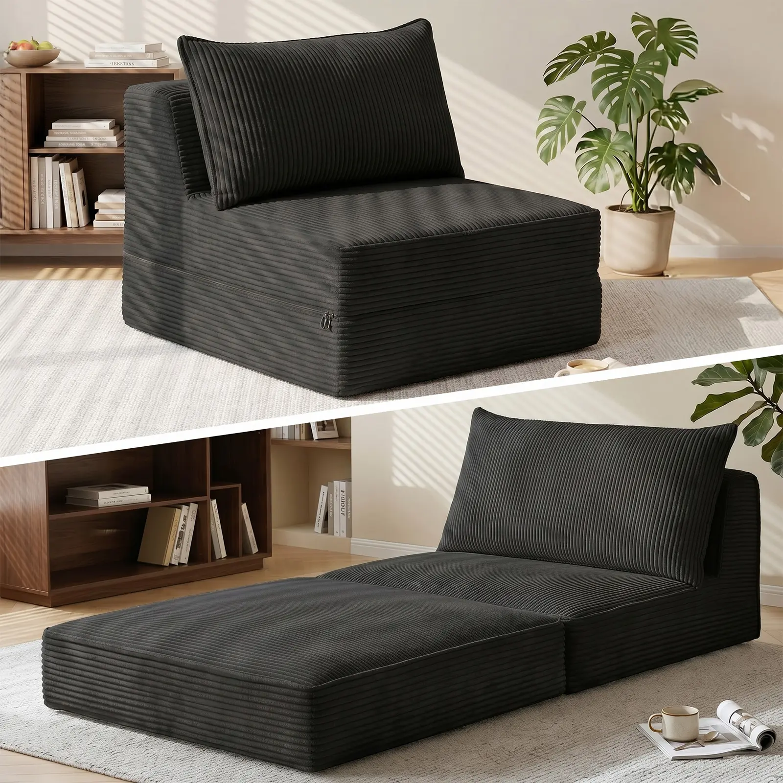Winzoo Convertible Sofa Bed,Fold Out Sleeper Sofa Chair with Pillow,Folding Sofa Bed with Back Support,Oversized Single Size Portable Chair Bed Comfy Floor Lounge Sofa for Living Room Bedroom Guest Room