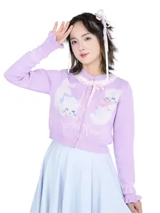 Sleepy Kittens Cropped Cardigan MY VIOLET