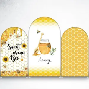 Sweet as Can Bee Honeycomb Arch Backdrop Cover with Sunflowers for Baby Shower Photo Booth